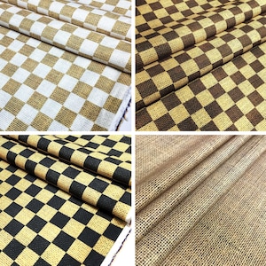 Checkered Fabric, Linen Look Fabric, Buffalo Check Fabric By The Yard, White Black Brown Check Fabric, Upholstery Fabric Checkerboard Fabric