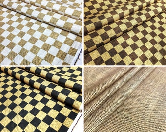 Buffalo Check Jute Burlap Look Upholstery Fabric by the Yard, Rustic Farmhouse Decor