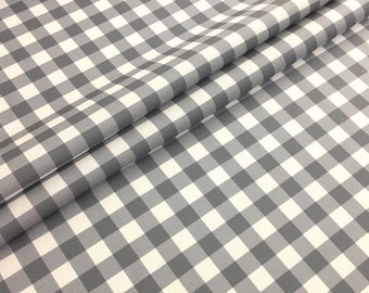 Gray White Gingham Fabric, Robert Kaufman Canvas, Upholstery Fabric By The Yard