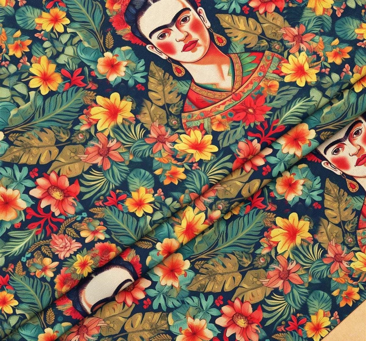Frida Khalo Patterned Floral Fabric, Alexander Henry Fabric By The Yard, Yellow Red Green Floral Upholstery Fabric İnspired By Frida Khalo