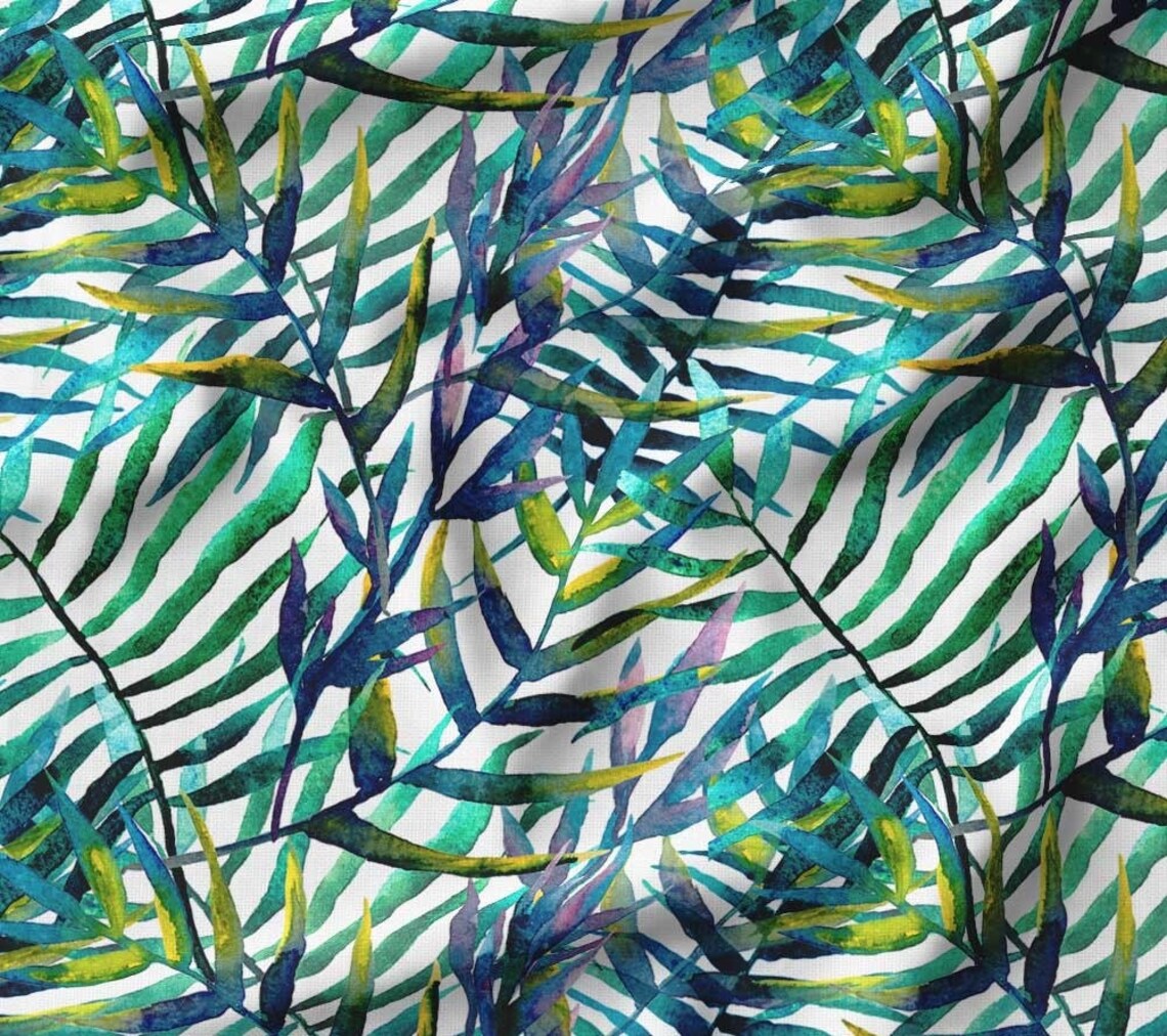 Block Print Leaves Fabric by the Yard Watercolor Palm Leaves Etsy