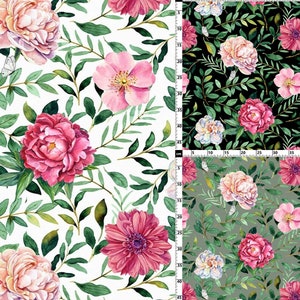 Chic Peony Rose Floral Canvas Fabric, Boho Fabric, Large Flower Upholstery Fabric By The Yard, Pink Rose Botanical Fabric Riley Blake Fabric