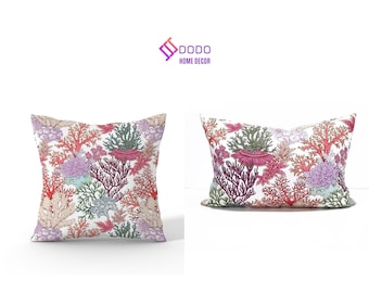 Pink Coral Reef Pillow Cover, Nautical Coastal Throw Pillow