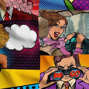Comic Book Print Fabric, Pop Art, Woman Man Print Upholstery Fabric By The Yard, Fabric For Book Nook, Vintage Retro Colorful Fabric