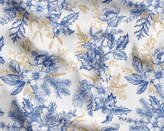 Eucalyptus Botanical Upholstery Fabric by the Yard, Blue Leaf Home Decor Fabric