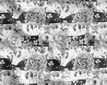Black and White Rose Floral Upholstery Fabric by the Yard, Timeless Canvas Home Decor