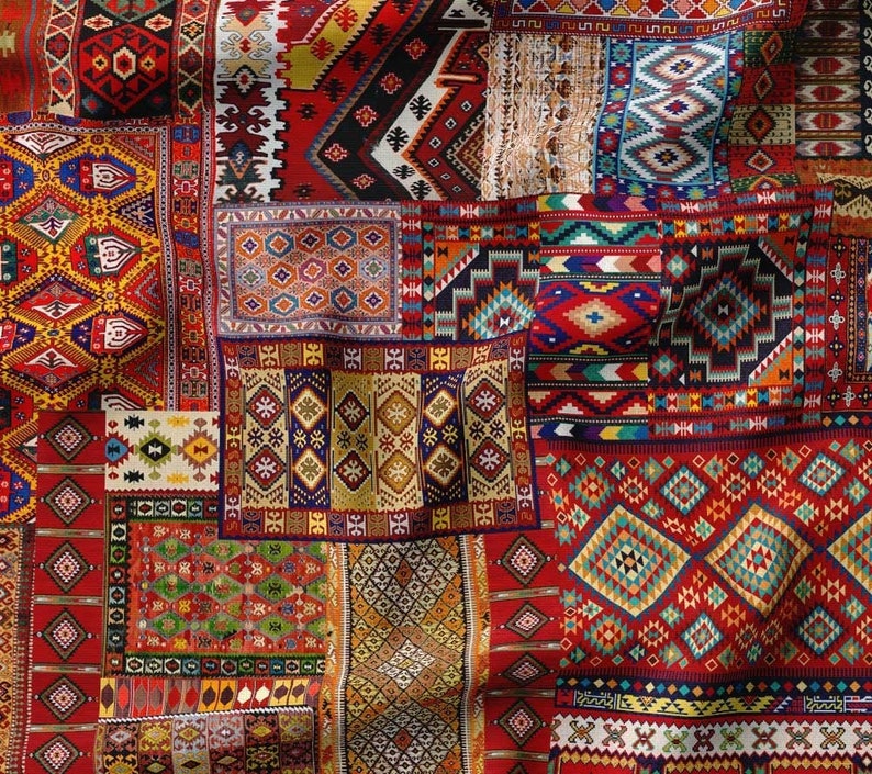 Bohemian Kilim Fabric Patchwork Upholstery Fabric by the Etsy