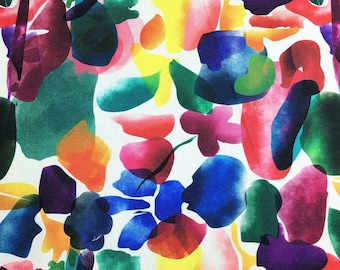 Kleurrijke aquarelbladeren printstof op maat gesneden, abstracte boho-bekleding, designerstof