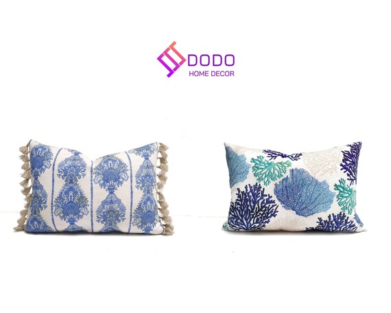 Blue tassel pillow discount