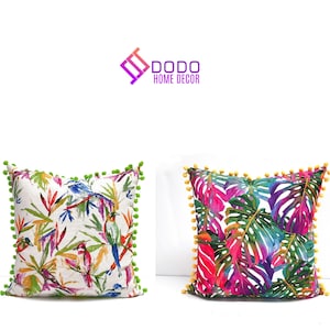 Fundas de almohadas al aire libre, almohadas tropicales, fundas de cojines de hojas de Monstera y pájaros del paraíso, fundas de cojines, cojines lindos con acento