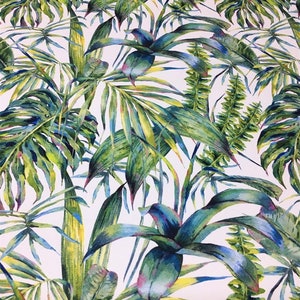 Tropische Blätter in Aquarellfarben, Hawaii-Stoff, Polsterstoff mit grünen Blättern, 100% Baumwolle, Tropischer Outdoor-Stoff für Stühle