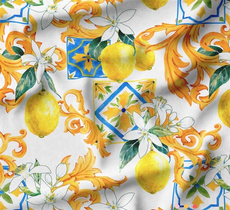 Lemon Garden Print Upholstery Fabric by the Yard Damask Lemon - Etsy