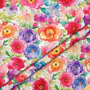 Watercolor Large Floral Fabric, Colorful Flowers by Designer, Beach Fabric By The Yard, Floral Upholstery Fabric for Drapery or Chair
