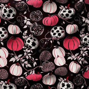 Halloween Pink Pumpkins Fabric By The Yard, New Halloween Upholstery Fabric for Chairs Pillows or DIY Project, Sewing Canvas Fabric