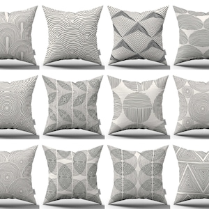 Fall Pillow Covers, Gray Tan Pillow COVERS, Gray Throw Pillows, Boho Pillows, Gray Stripe Pillows, Scandinavian Fall Home Decor 20x20 Pillow