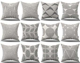 Federa per cuscino Boho a righe grigie, decorazione geometrica scandinava
