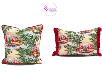 French Toile de Jouy Pillow Cover, Farmhouse Cushion, Retro Decor