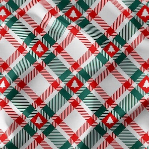Christmas Plaid Fabric, Red Green Pine Tree Print Tartan Fabric, Plaid Fabric By The Yard, Christmas Material For Home Decor, Check Fabric