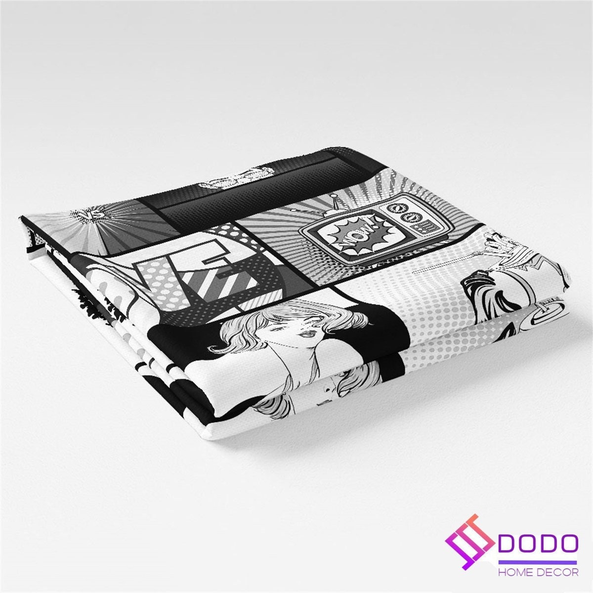 Comic Book Print Fabric Black White Pop Art Woman Man Print Etsy