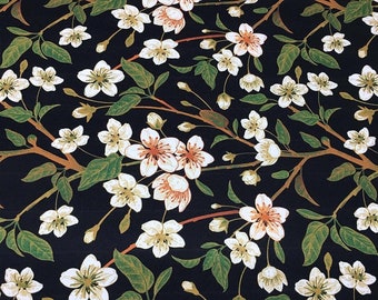 Cherry Blossom Upholstery Fabric, Oriental Asian Floral Canvas, Furniture Drapery By The Yard