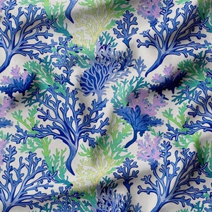 Nautical Fabric, Blue and Green Coral Reef Print Upholstery Fabric, Aqua Botanical Thema Teal Canvas Fabric By The Yard for Home Decor
