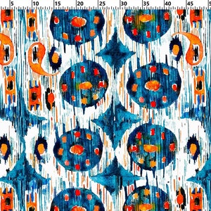 Ikat Fabric, Watercolor Orange Blue Ikat Upholstery Fabric By The Yard, Block Print Southwest Fabric, Canvas Fabric For Home Decor