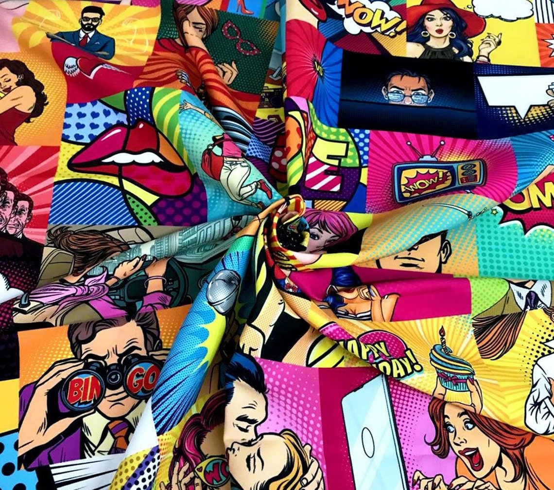 Comic Book Print Fabric Pop Art Woman Man Print Upholstery Etsy