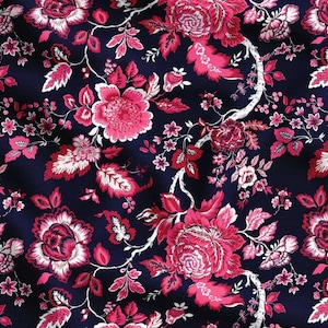 Navy Pink Floral Fabric, Tapestry Pattern Fabric, Upholstery Fabric, Block Print Fabric by the yard, Layer Cake Fabric, Shabby Chic Fabric