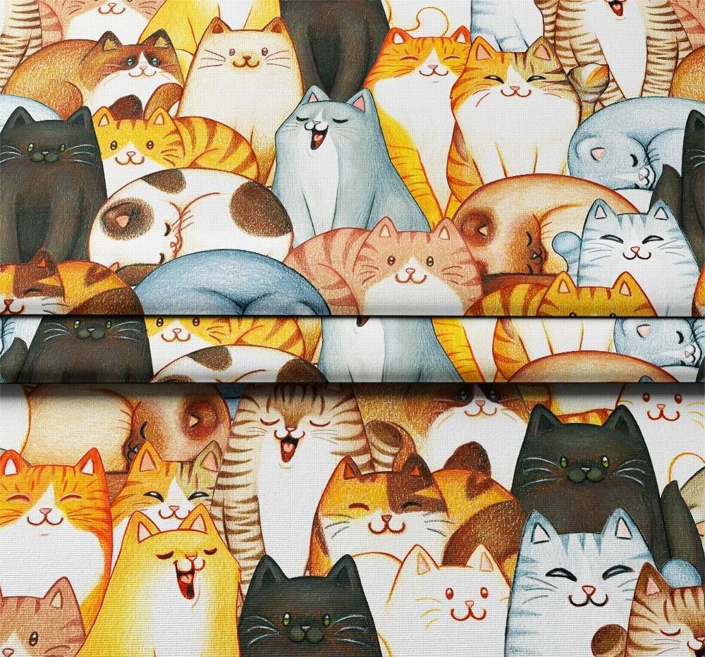 Cat Fabric by the Yard, Pop Art Colorful Cute Cat Print Fabric