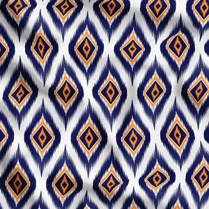 İndonesian İkat Fabric, Navy Orange İkat Upholstery Fabric By The Yard, Geometric Paisley Canvas Material Curtain Upholstery Home Decor