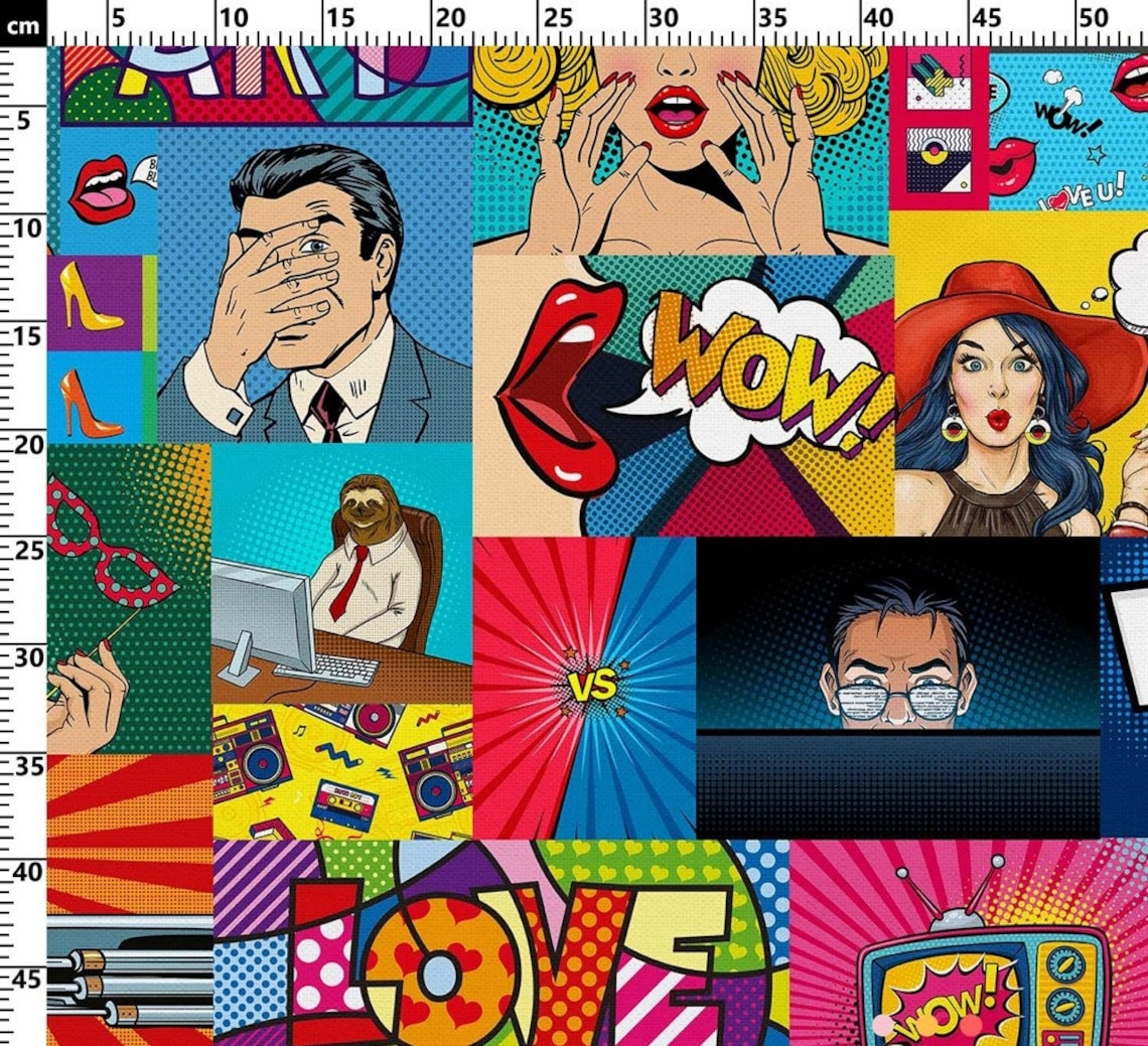 Comic Book Print Fabric Pop Art Woman Man Print Upholstery Etsy
