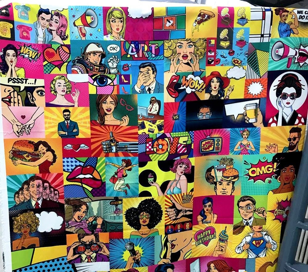 Comic Book Print Fabric, Pop Art, Woman Man Print Upholstery Fabric by ...