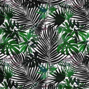 Tropical Black Green Monstera Leaves Fabric, Hawaiian Upholstery Fabric By The Yard, Botanical Fabric, Outdoor Fabric With Tropical Leaves