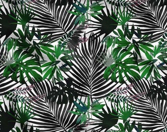 Tropical Monstera Leaf Fabric, Black Green Hawaiian Upholstery Fabric