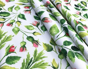 Pink Floral Upholstery Fabric by the Yard – Botanical Fabric with Green Leaves