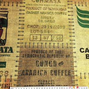 Coffee Sack Pattern Fabric, Vintage Style Fabric, Burlap Look Print Fabric, Coffee Fabric By The Yard, Boho Upholstery Fabric, Craft Fabric image 5