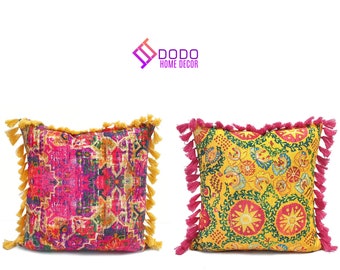 Poszewka na poduszkę z frędzlami, poduszka w stylu boho etnicznym z blokami kolorów