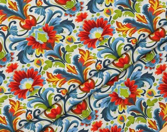 Tela de tapicería floral de William Morris: tapiz bohemio rojo y azul
