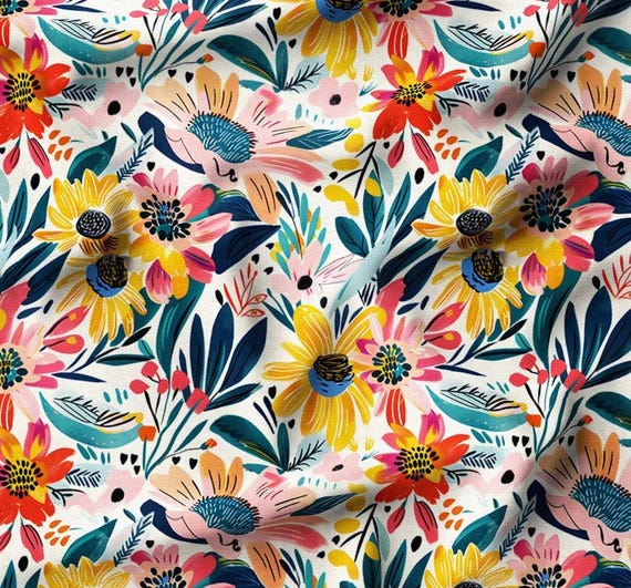 Flower Power Jersey Floral Meterware Canvas Stoff Meterware Floral