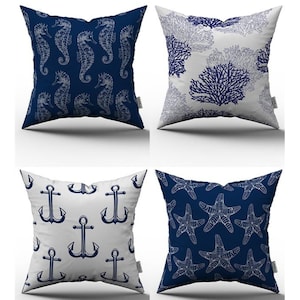 Nautical Marine Themed   Pillow Covers, Blue And White Beach House Decor, Lakehouse Pillow Covers, Throw Pillows, Outdoor Cushion Covers