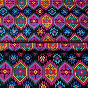 Bohemian Moroccan Fabric, Designer Fabric By The Yard, Vivid Colorful Kilim Pattern Upholstery Fabric, Arabian Fabric, Morocco Canvas Fabric