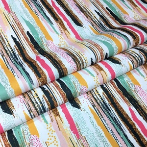 Abstract Stripe Fabric, Glitter Paintbrush Strokes Upholstery Fabric, Trippy Fabric By The Yard, Pastel Colorful Ticking Fabric