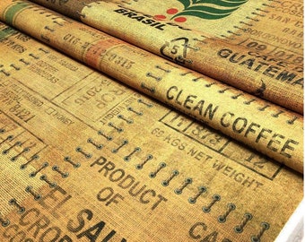 Coffee Sack Pattern Fabric, Vintage Style Fabric, Burlap Look Print Fabric, Coffee Fabric By The Yard, Boho Upholstery Fabric, Craft Fabric
