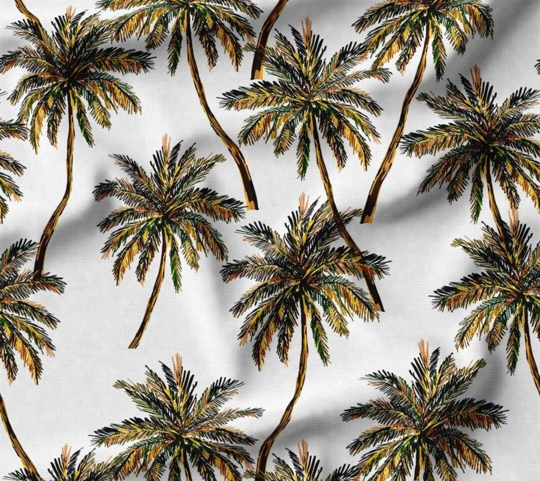 Hawaiian Fabric, Vintage Tropical Palm Trees Fabric, Designer Fabric by