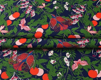 Tela de tapicería Strawberry Thief inspirada en William Morris: lienzo Indigo Arts & Crafts cortado a medida