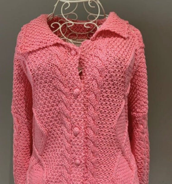 Handknit Ladies Pink Cardigan Etsy