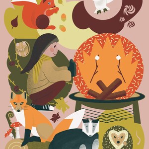 Autumn Nights Woodland Animal Cute Kids Art Print A4 Digital Download