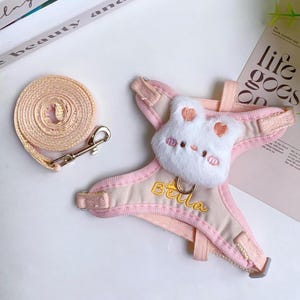 Escape Proof Cat Harness, Embroidered Cat Harness and Leash Set, Custom Cat Harness With Plush Toy, Personalized Cat Harness with Name