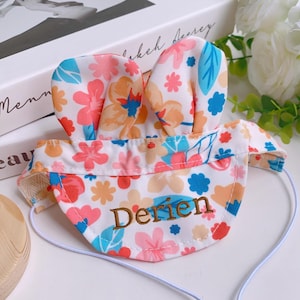 Cute Small Dog Flower Hat, Custom Pet Hat, Puppy Hat With Name, Embroidered Dog Visor, Sun Protection Cap, Travel Hat for Dog Cat Pet