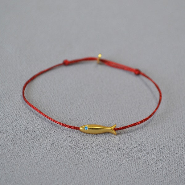 Minimalist Blue String Bracelet,Tiny Fish Bracelet,Red Rope Bracelet,Dainty Initial Fish Bracelet,Gold Pendant Bracelet,Best Wishes Bracelet